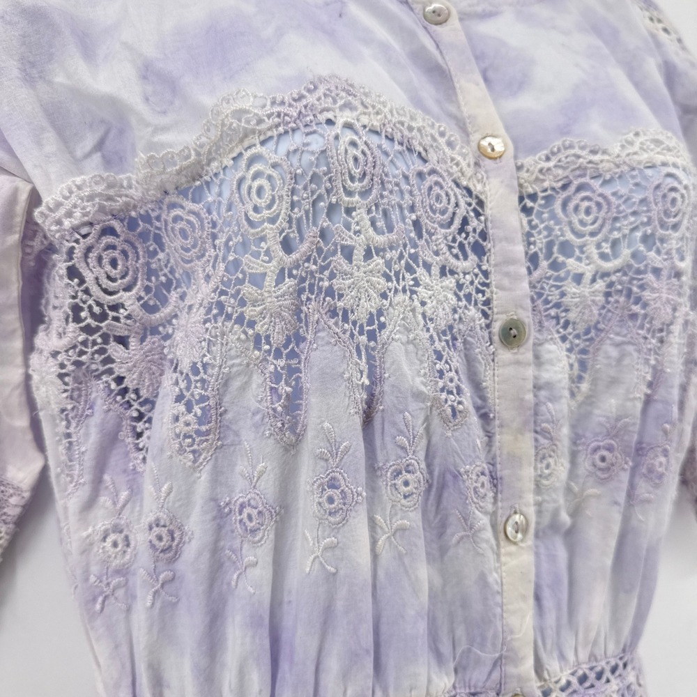 LoveShackFancy Lavender Purple Tie Dye Crochet‎ Lace Cotton Maxi Dress Petite P - Picture 6 of 12